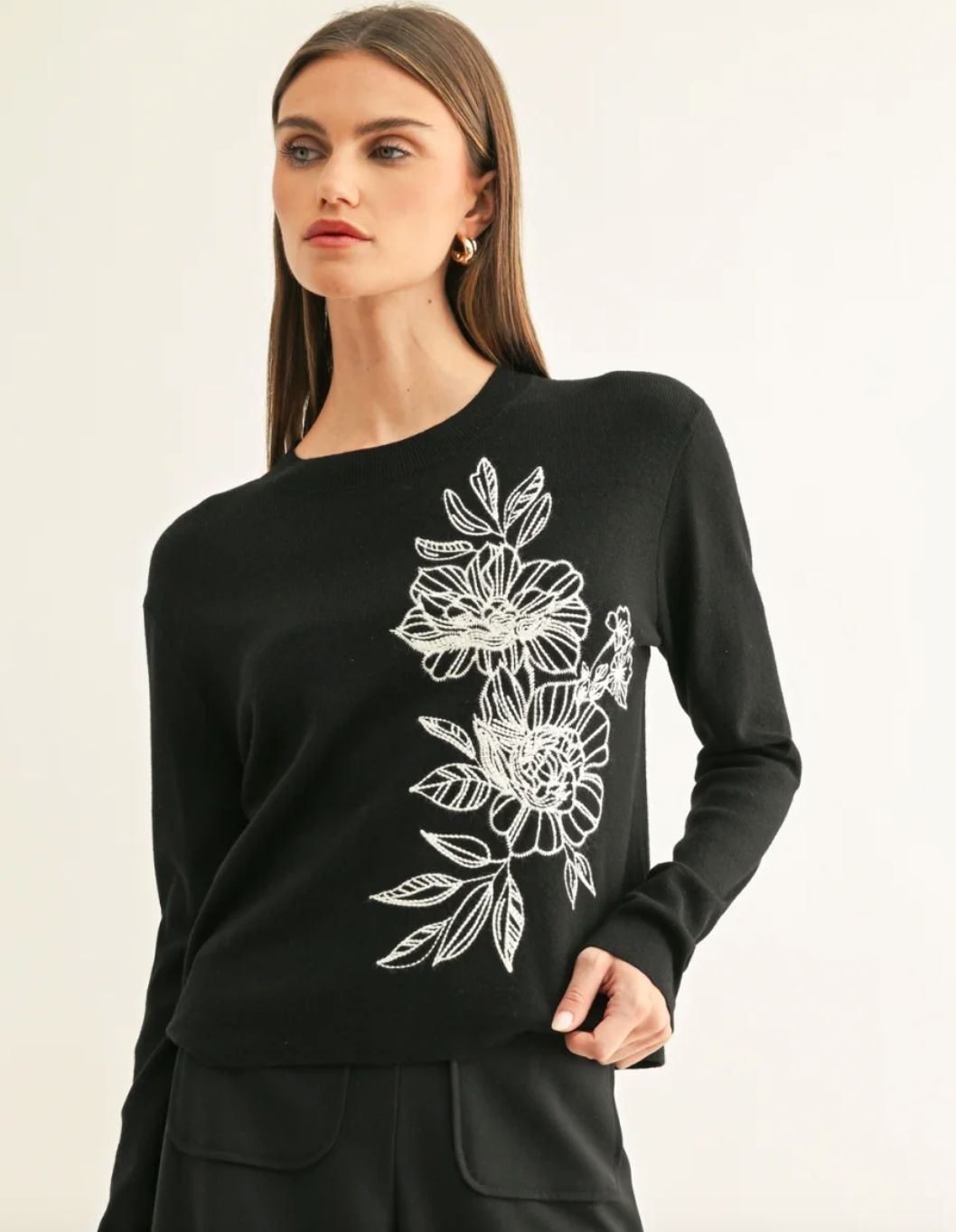 Itzel Floral Embroidery Knit Top