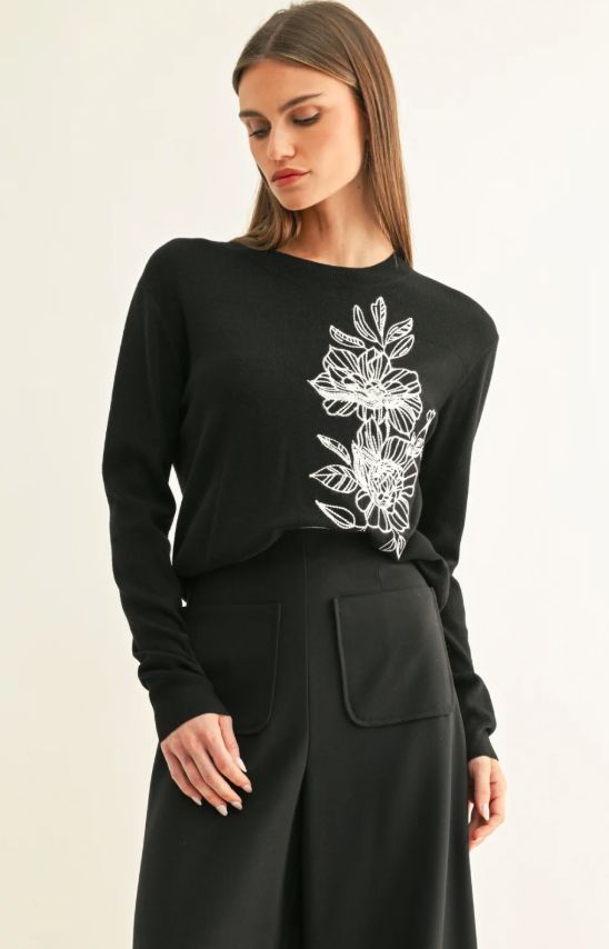 Itzel Floral Embroidery Knit Top