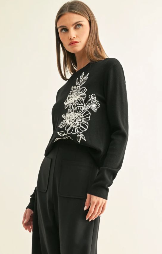 Itzel Floral Embroidery Knit Top