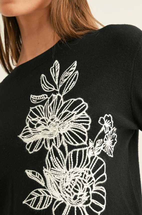 Itzel Floral Embroidery Knit Top
