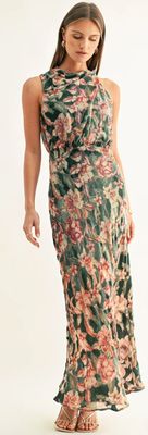Veda Burnout Velvet Draped Maxi Dress