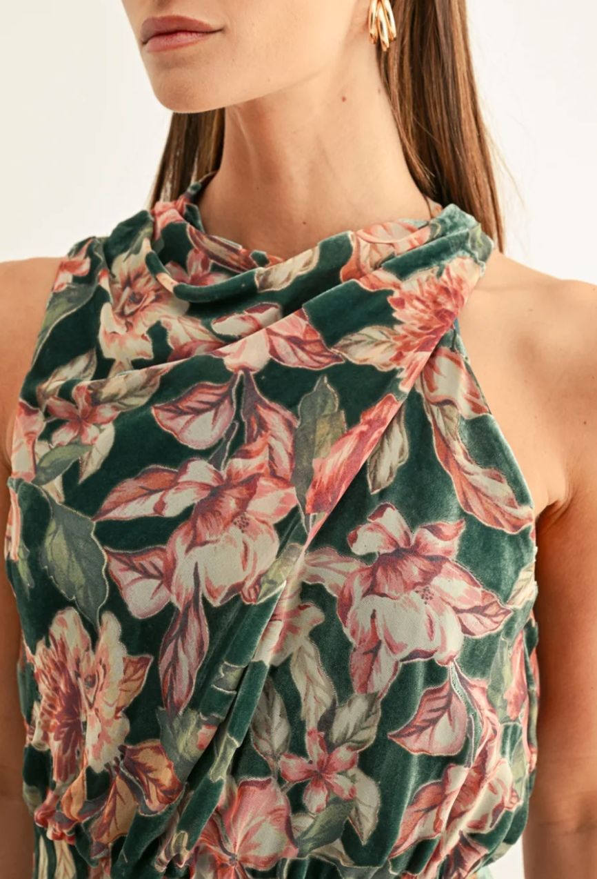 Veda Burnout Velvet Draped Maxi Dress