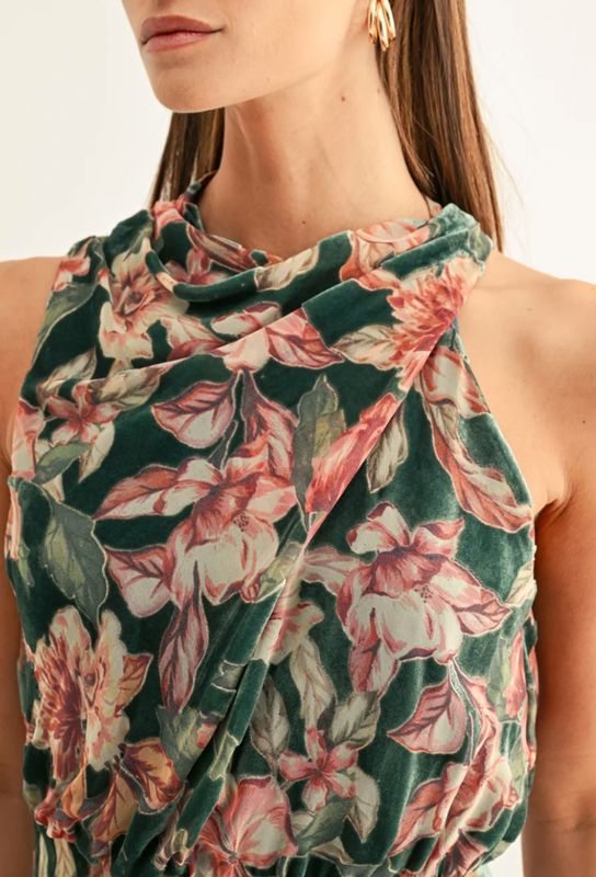 Veda Burnout Velvet Draped Maxi Dress