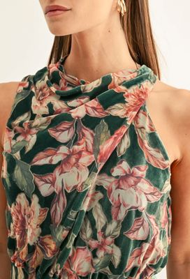 Veda Burnout Velvet Draped Maxi Dress