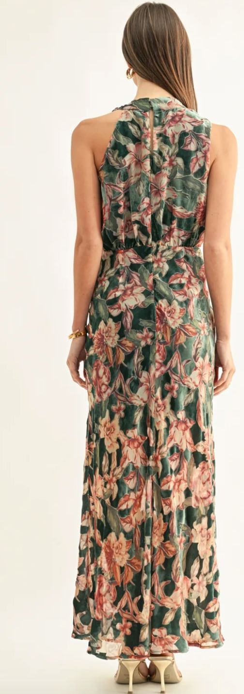 Veda Burnout Velvet Draped Maxi Dress