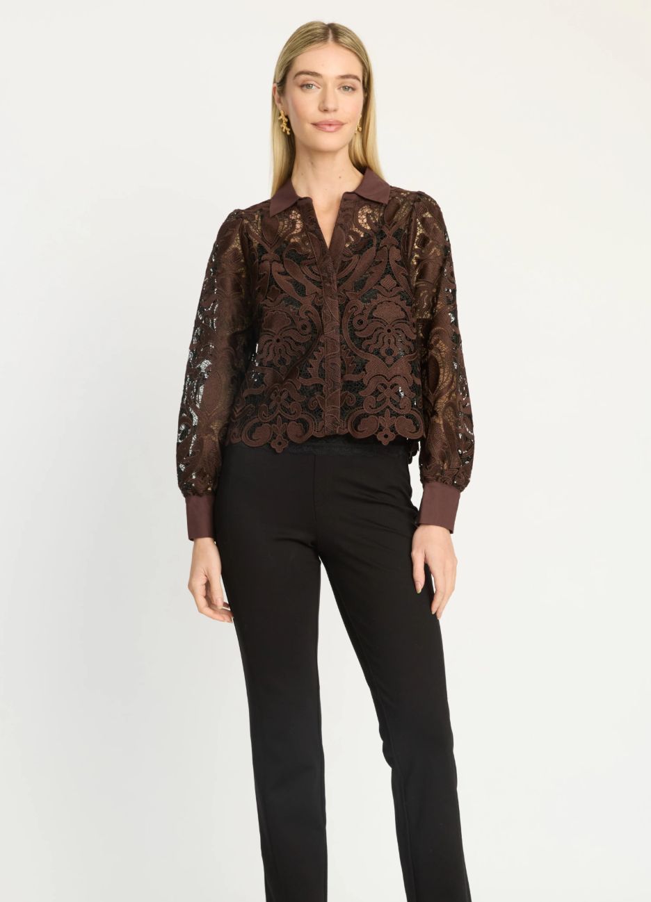 Emmie Top In Chocolate Brown/Black Lace