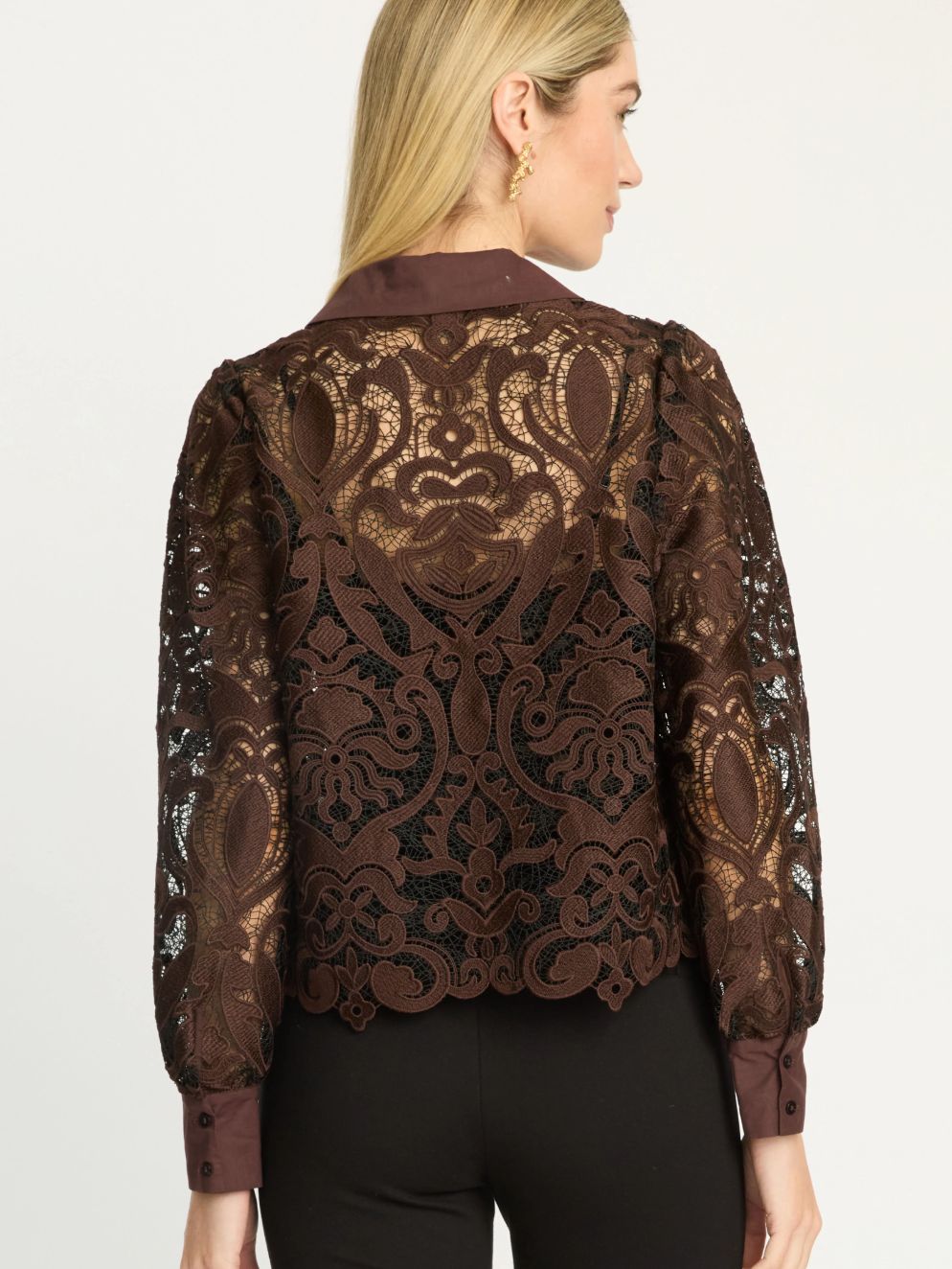 Emmie Top In Chocolate Brown/Black Lace