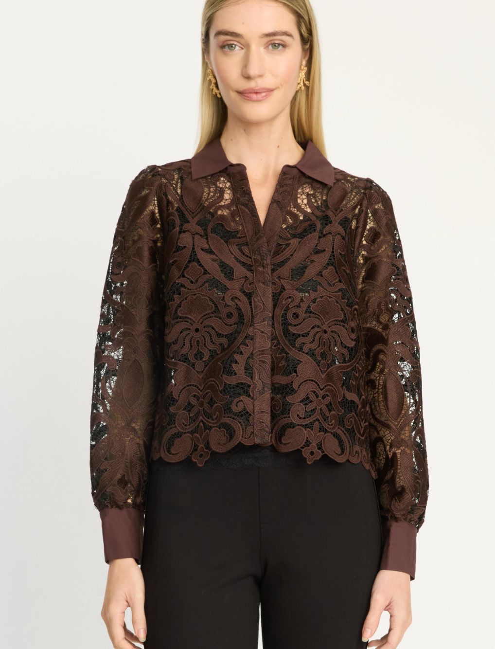 Emmie Top In Chocolate Brown/Black Lace