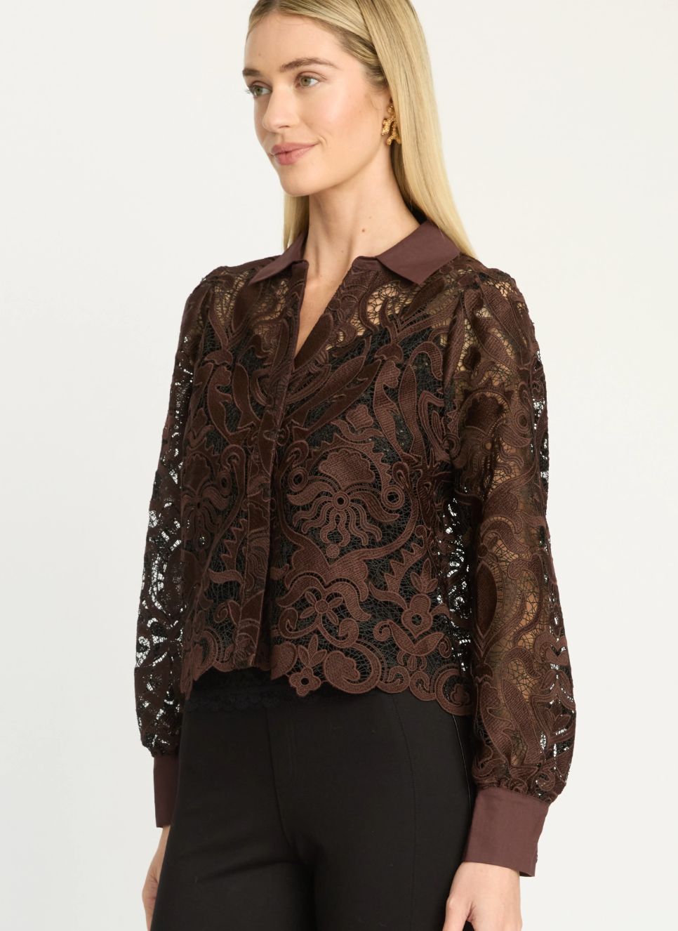 Emmie Top In Chocolate Brown/Black Lace