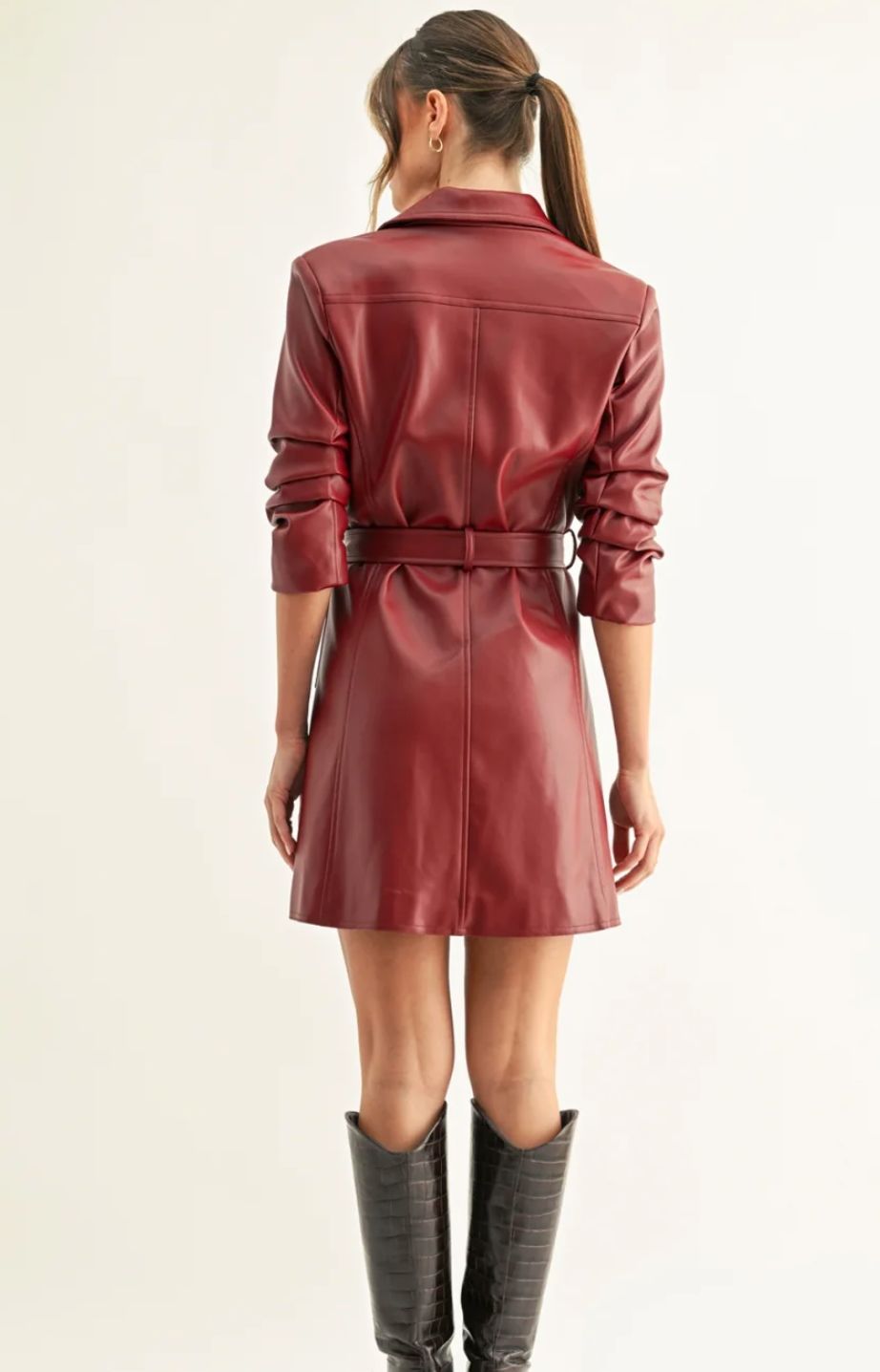 Adri Pleated 3/4 Sleeve Vegan Leather Blazer Dress