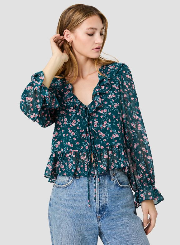 Marina Lucia Fleur Ruffle Long Sleeve Blouse