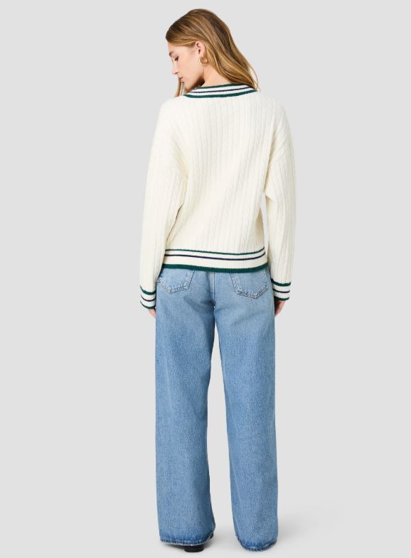 Aleyna Knit V-Neck Cable Pullover Sweater