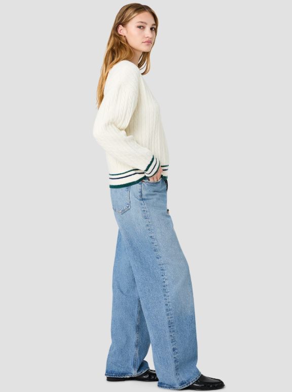 Aleyna Knit V-Neck Cable Pullover Sweater