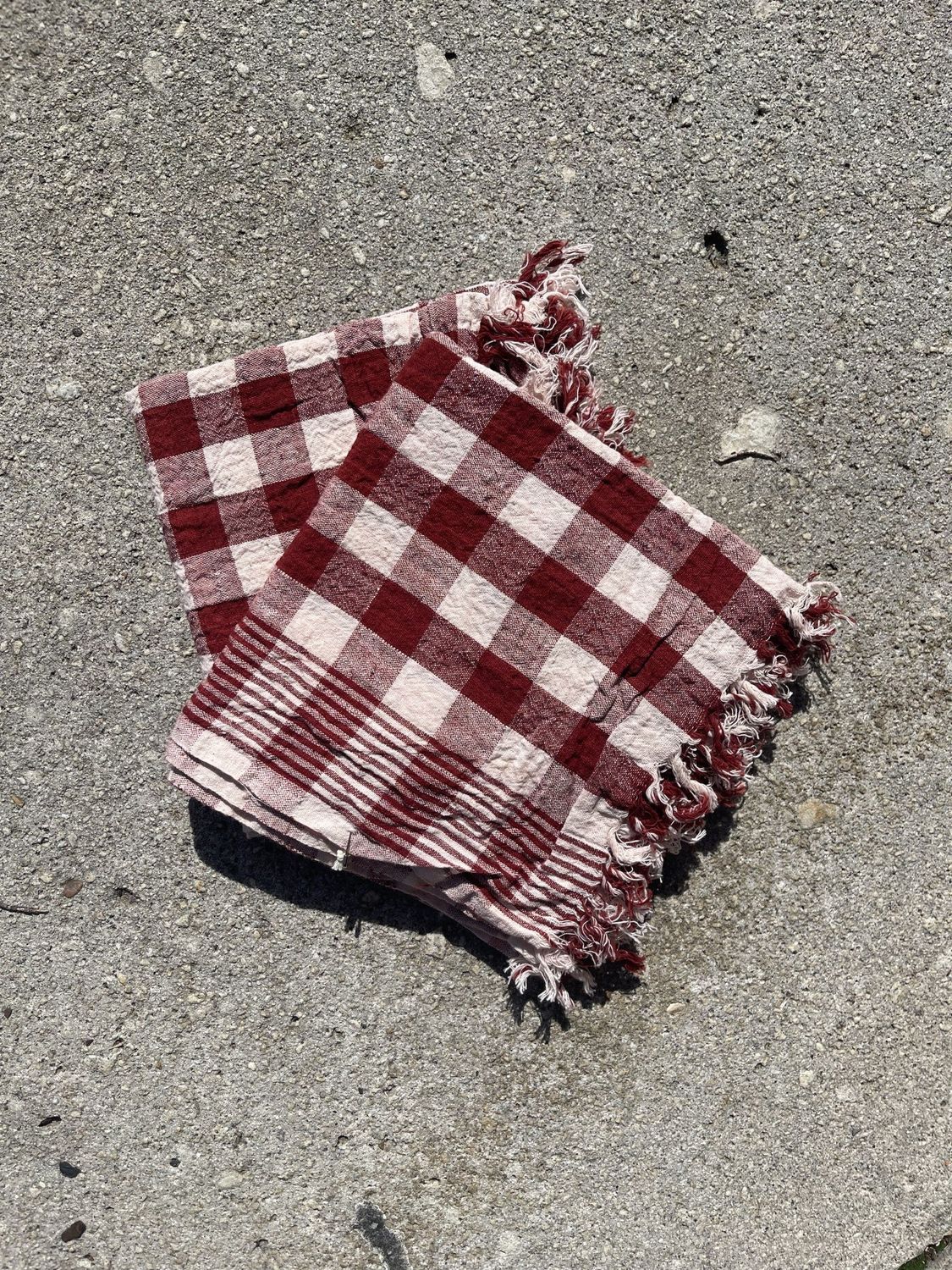 Natural Dye Check Kitchen Towels, Color: Red