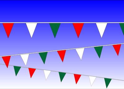 Plastic pennants on rope red/white/green, 120