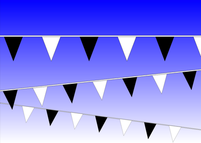 Plastic pennants on rope black/white, 120