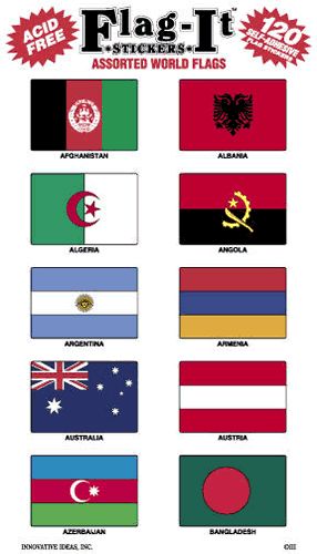 Set of 125 standard world flag stickers