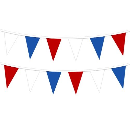Plastic pennants on rope red/white/blue, 120