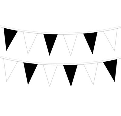 Plastic pennants on rope black/white, 120