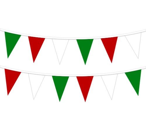 Plastic pennants on rope red/white/green, 120