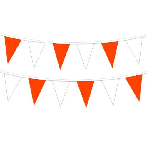 Plastic pennants on rope orange/white, 120