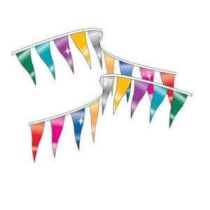 Plastic pennants on multi-color rope, metallic effect, 60&#39;