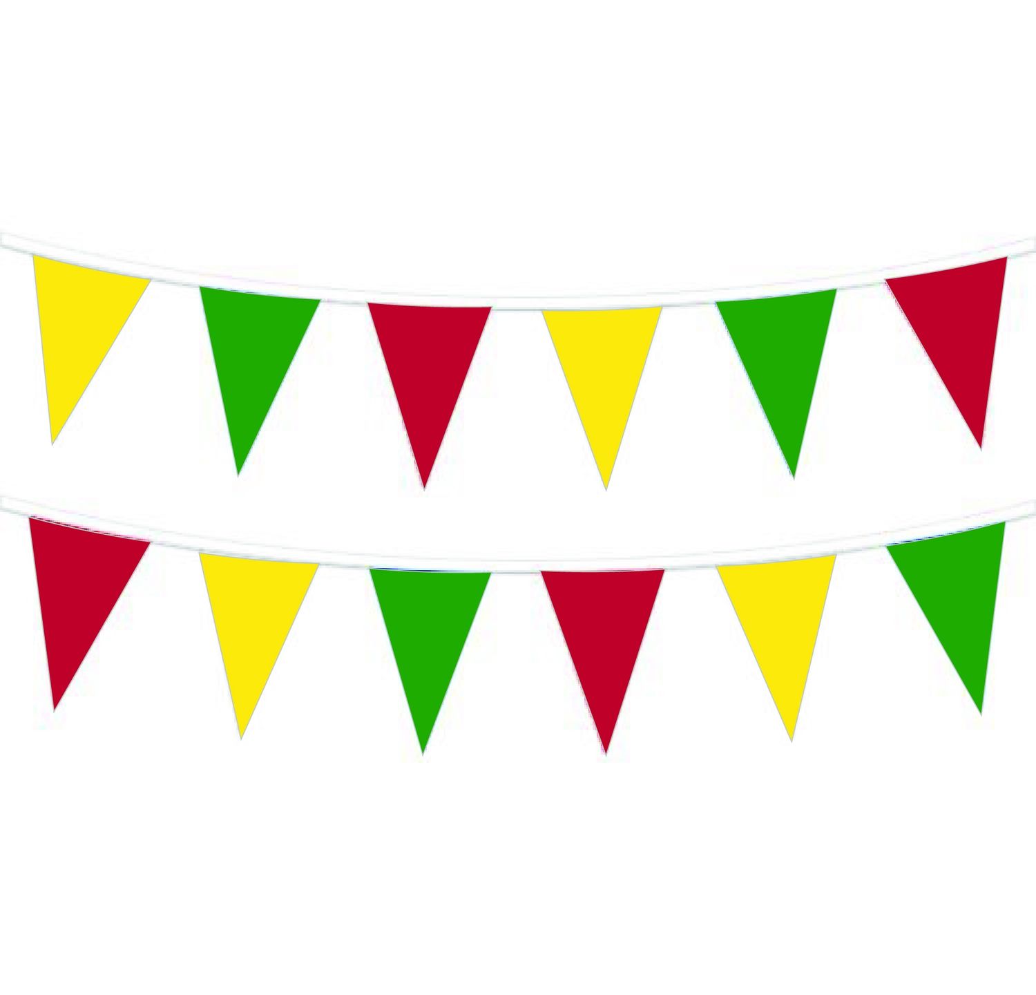 Fanions en plastique sur corde rouge/jaune/vert, 120