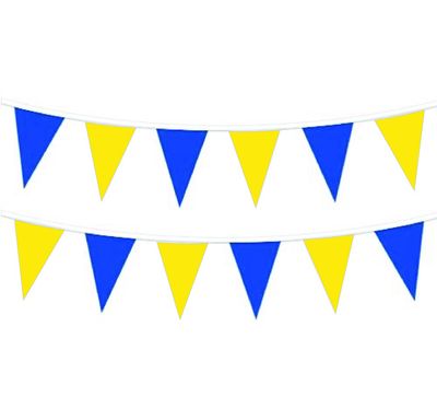 Fanions en plastique sur corde bleu/jaune, 120