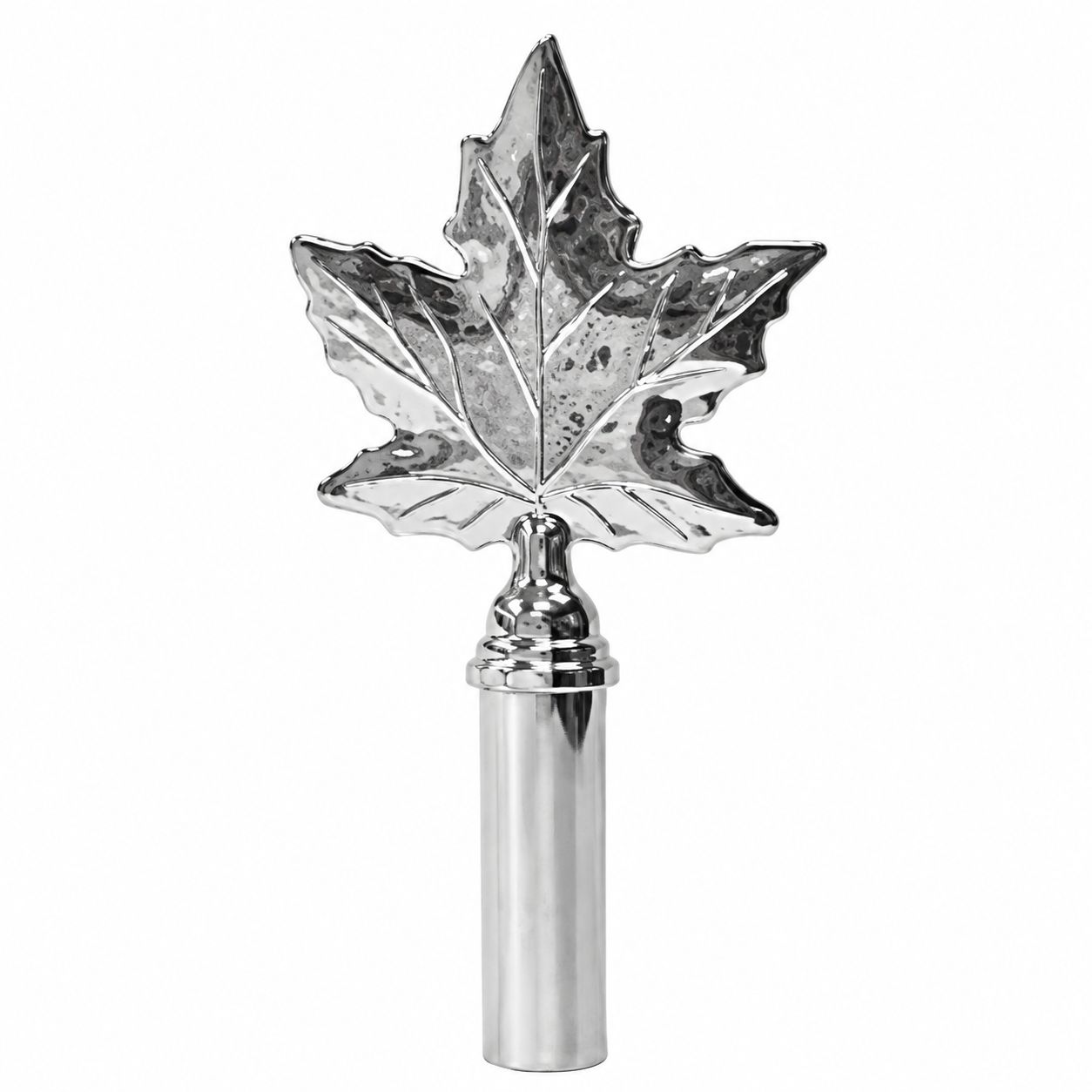 Maple Leaf Finial, Metal, Chrome, 1x8