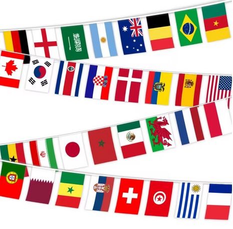 65' Multi Nations Flags Pennants on rope