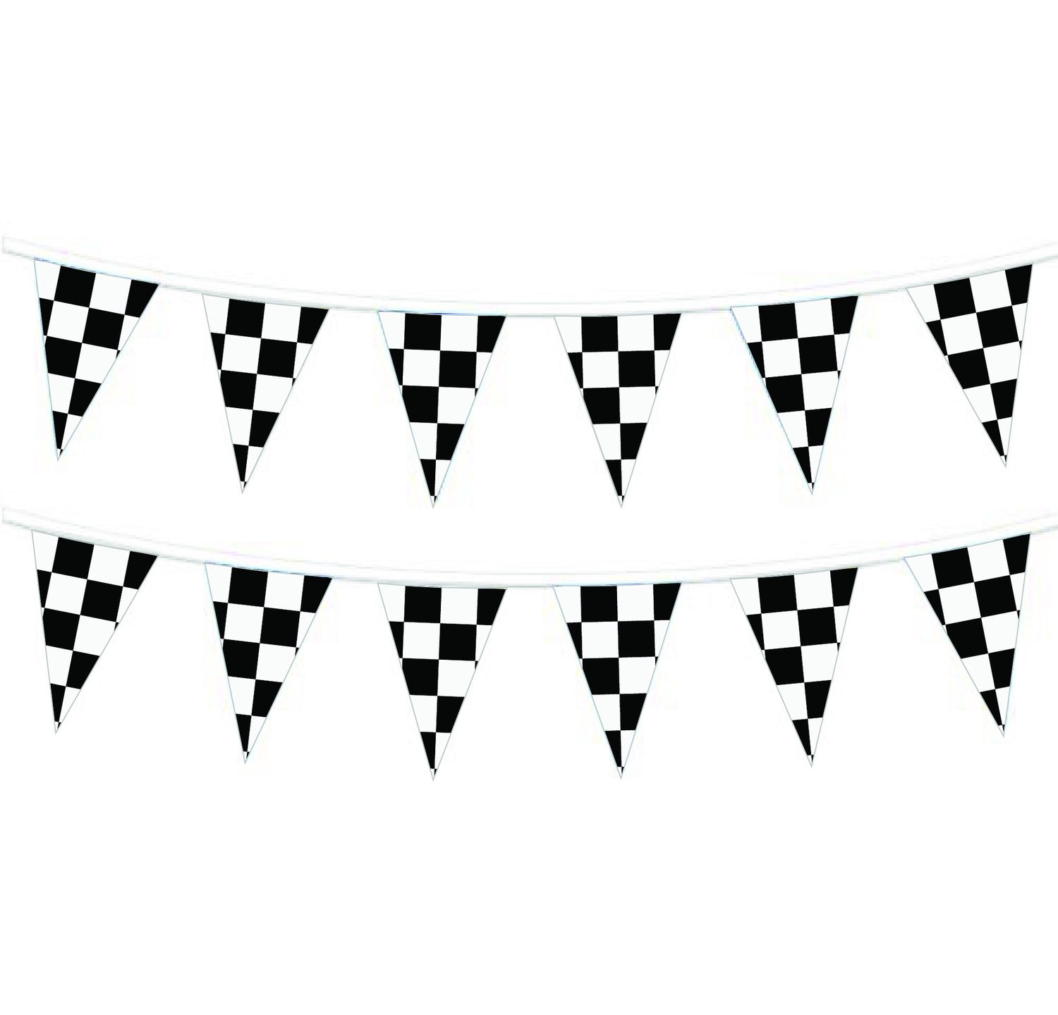 Plastic pennants on string - checkered flag (triangle,) 60'