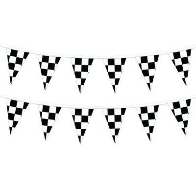 Plastic pennants on string - checkered flag (triangle,) 60'