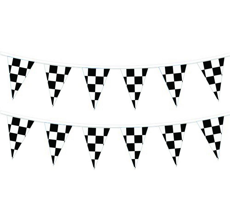 Plastic pennants on string - checkered flag (triangle,) 60'