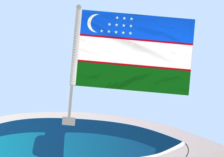 Ouzbékistan - Drapeau pour voiture avec attache