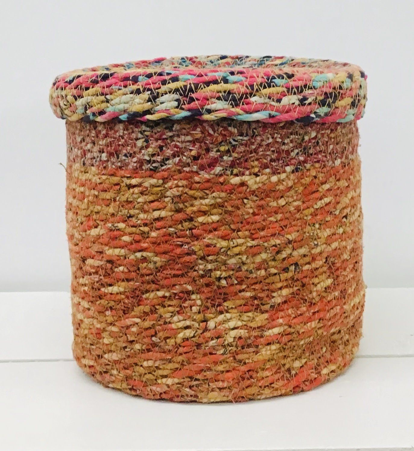 Sari Lidded Basket 8&quot;, Bangladesh