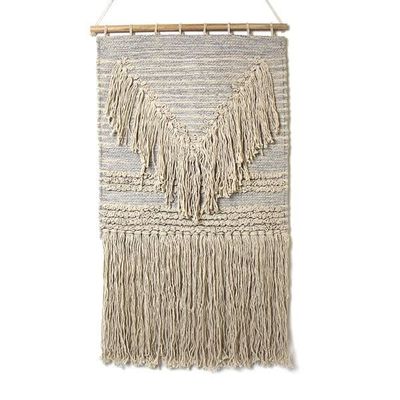 Boho Wall Hanging Blue Grey with Cream Fringe, India