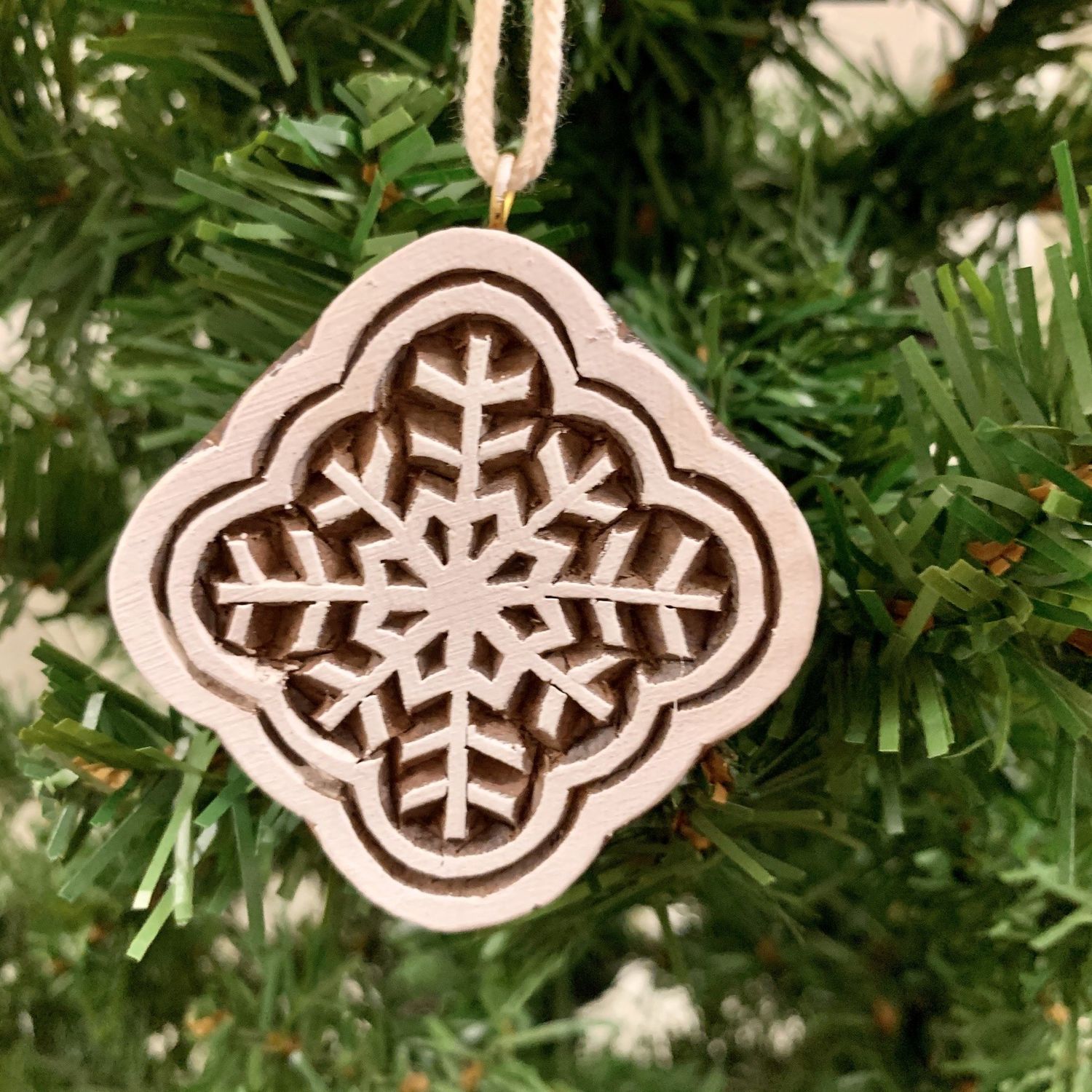 Wood Hima Bindu Ornament  Snowflake