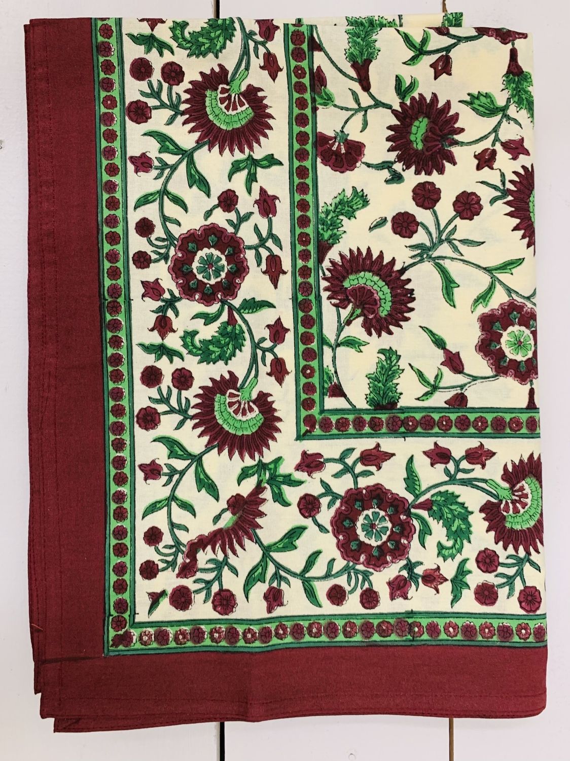 Crimson Aster Tablecloth 60&quot;x60&quot;, India