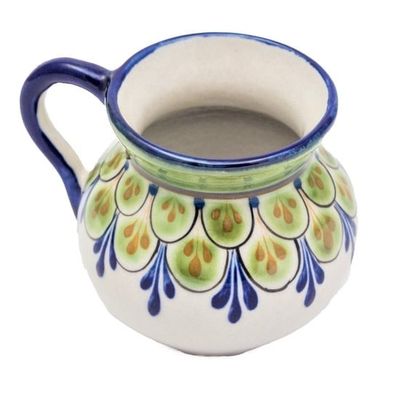 Handpainted Stoneware Mug: Blue w/ Green, Guatemala