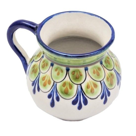 Handpainted Stoneware Mug: Blue w/ Green, Guatemala