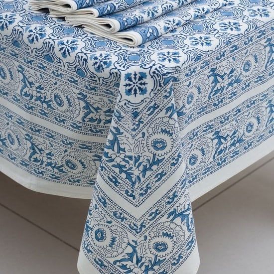 Blue Floral Tablecloth 90&quot;x120&quot;, India