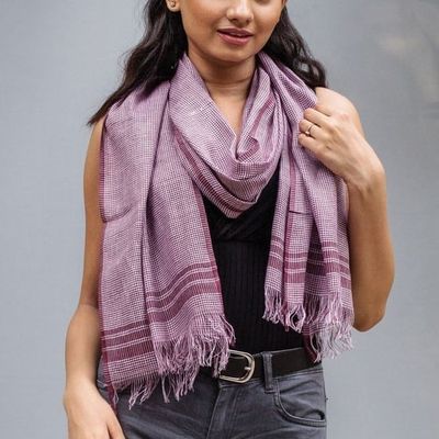 Tejas Linen Scarf: Plum, India