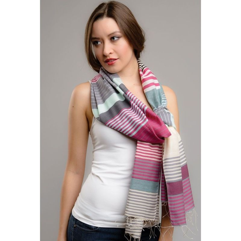 Samita Stripes Scarf: Raspberry and Sage, India