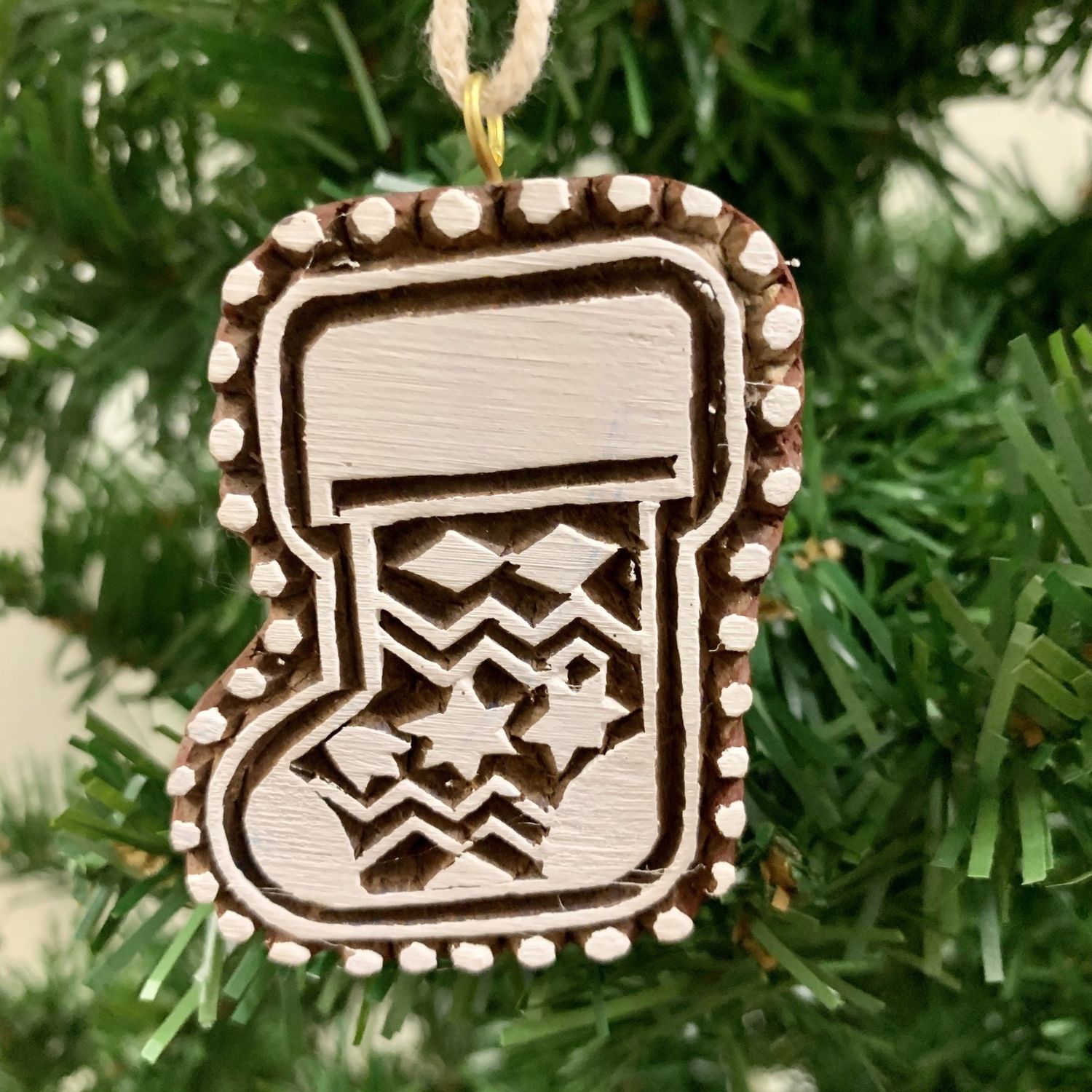 Wood Hima Bindu Ornament  Stocking