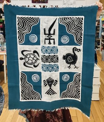 Four Creatures Batik Wall Hanging Blue and Black, Zimbabwe