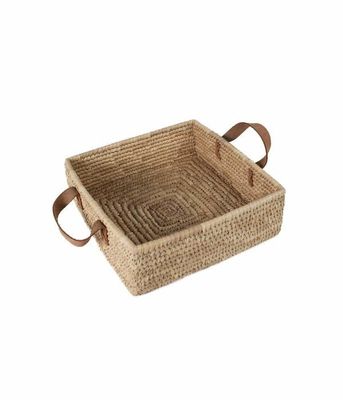 Square Leather Handled Basket, Bangladesh