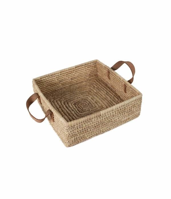 Square Leather Handled Basket, Bangladesh