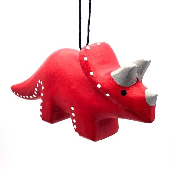 Whimsical Triceratops Balsa Ornament, Nicaragua