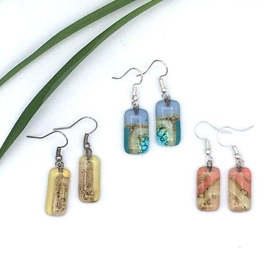 Small Glass Earrings Rectangle, Nicaragua