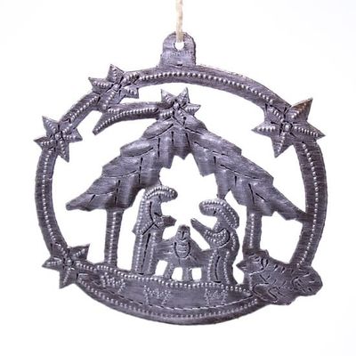 Cut Metal Nativity Scene Ornament, Haiti